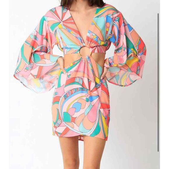 Olivaceous Elliot mini dress - multi color size Large NWT - Picture 1 of 6